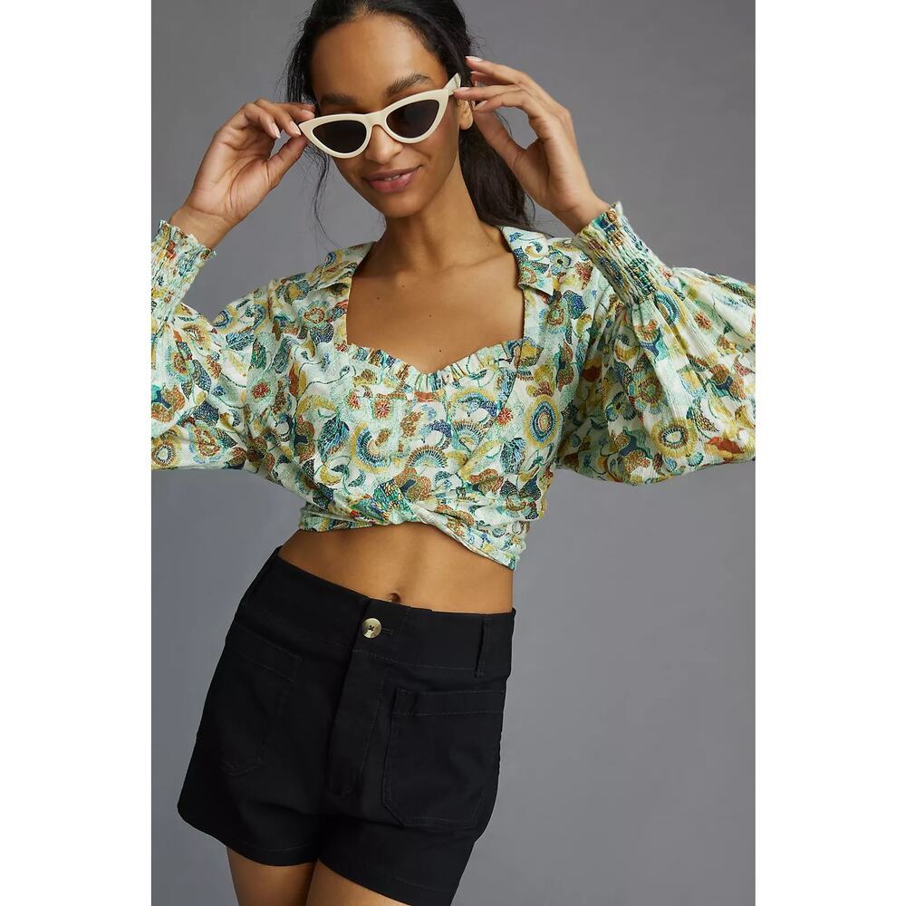 By Anthropologie S Twist Crop Top Floral 100% Cotton